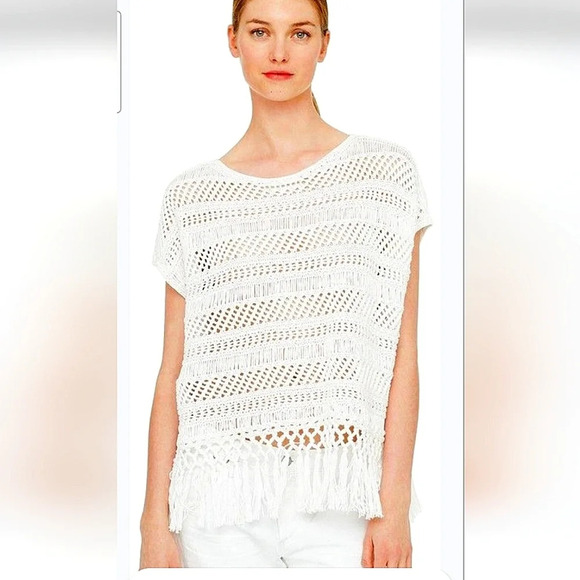 CLUB MONACO Alexine Open Knit Shortsleeve sweater In White. Size xs/s. NWT - Picture 1 of 8